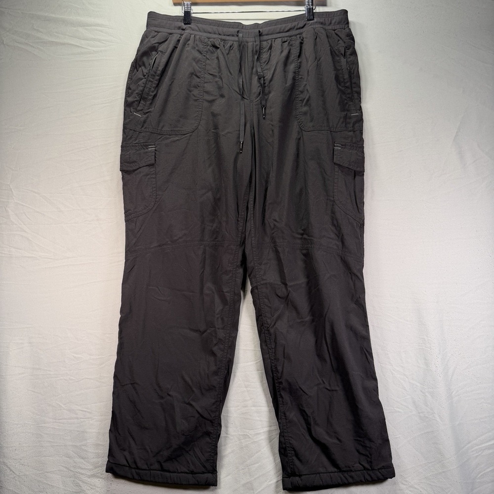 LL Bean Pants Womens Plus 1X Black Fleece Lined Drawstring Cargo Pockets